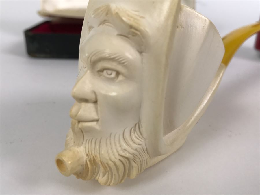 Vintage Meerschaum Carved Pipe Figural Man 6'L [Photo 9]