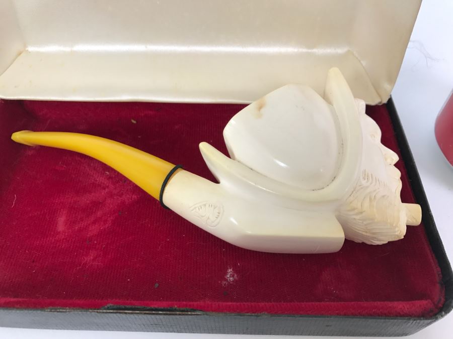 Vintage Meerschaum Carved Pipe Figural Man 6'L [Photo 2]