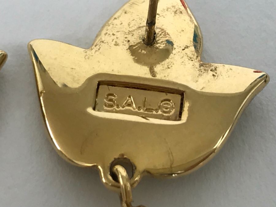 Signed SAL Swarovski Vintage Gold Tone Crystal Earrings [Photo 5]