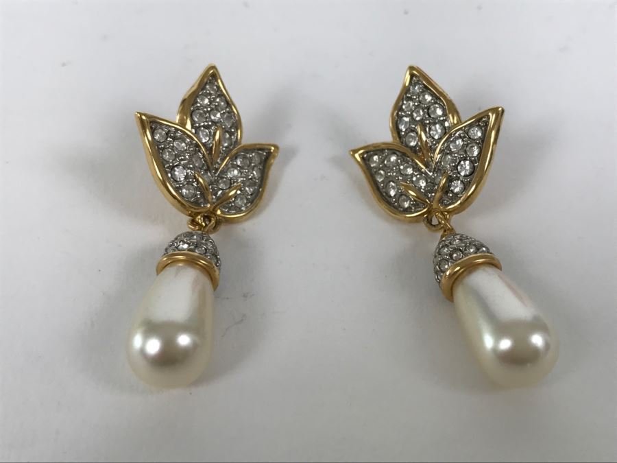 Signed SAL Swarovski Vintage Gold Tone Crystal Earrings [Photo 1]