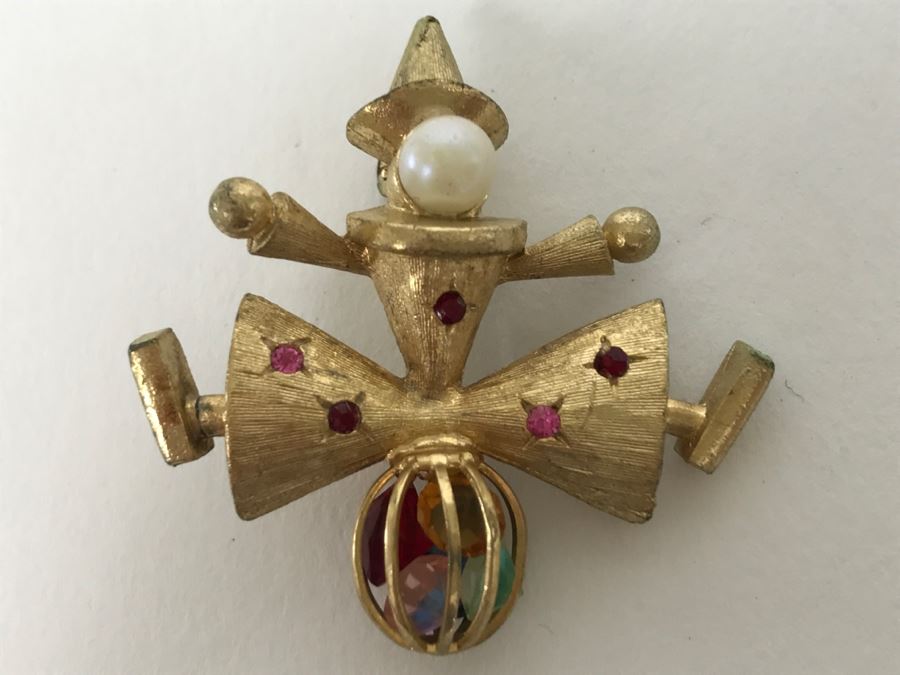 Vintage Gold Tone Clown Brooch [Photo 3]