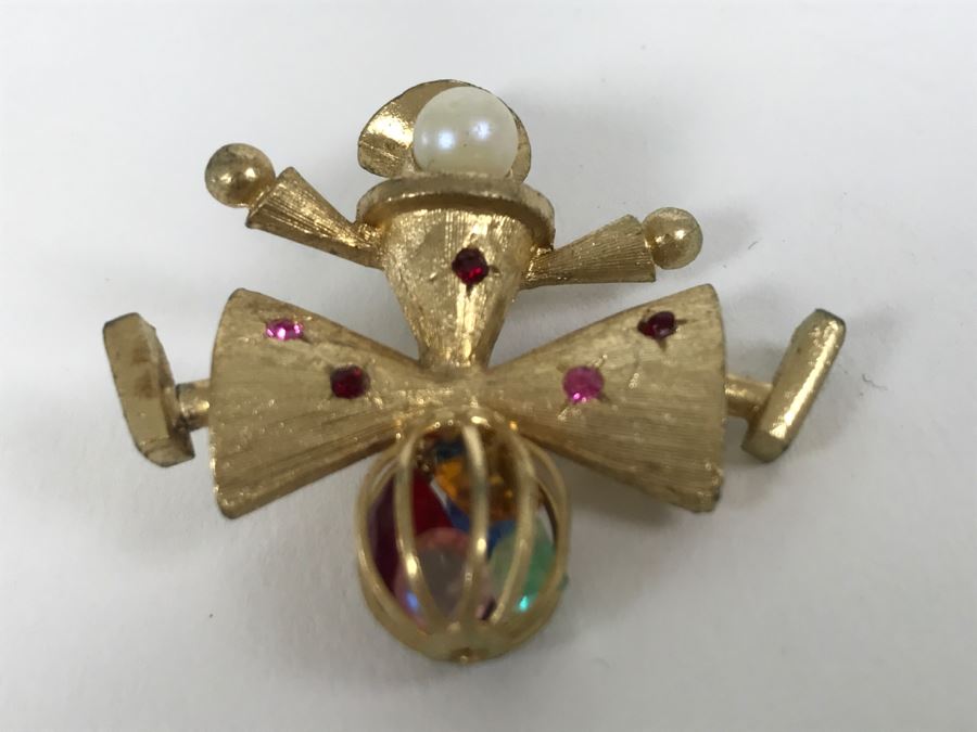 Vintage Gold Tone Clown Brooch [Photo 2]