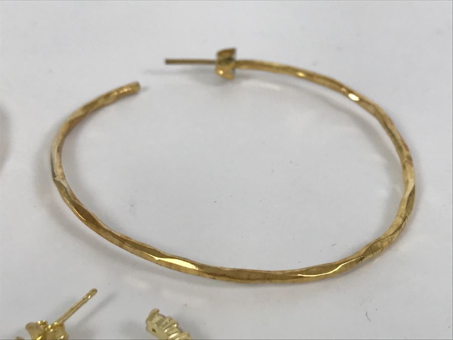 Pair Of Gold Tone Sterling Silver Hoop Earrings 10.1g [Photo 5]