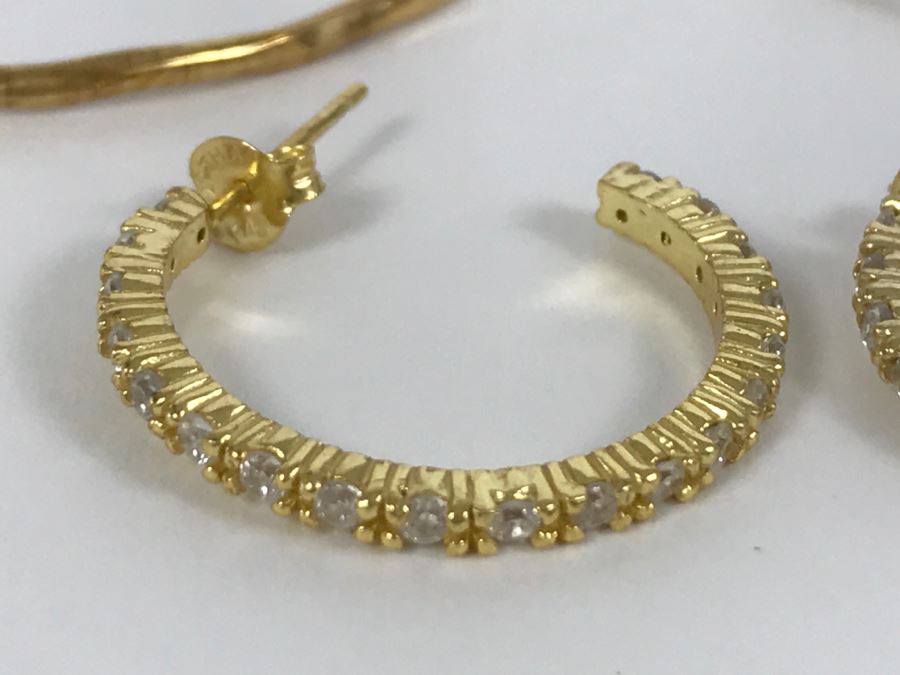 Pair Of Gold Tone Sterling Silver Hoop Earrings 10.1g [Photo 4]