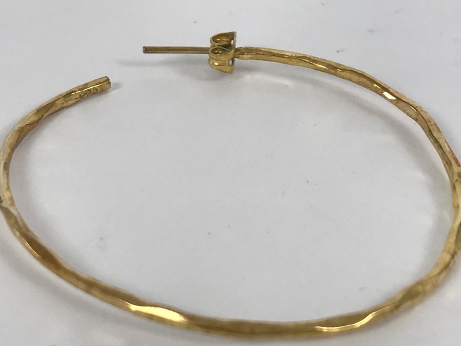 Pair Of Gold Tone Sterling Silver Hoop Earrings 10.1g [Photo 6]