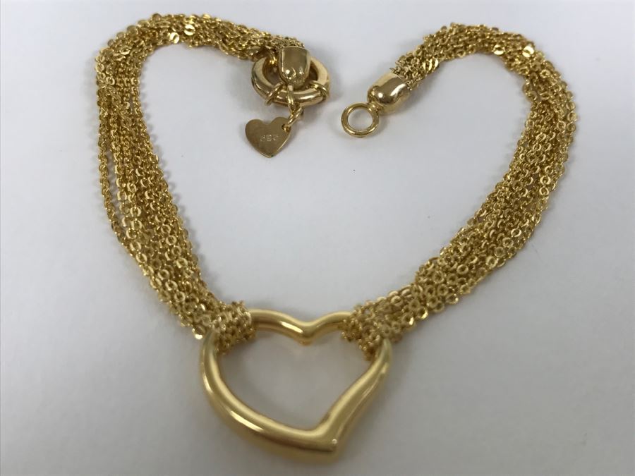 14K Gold Heart Motif Bracelet 3.9g [Photo 1]