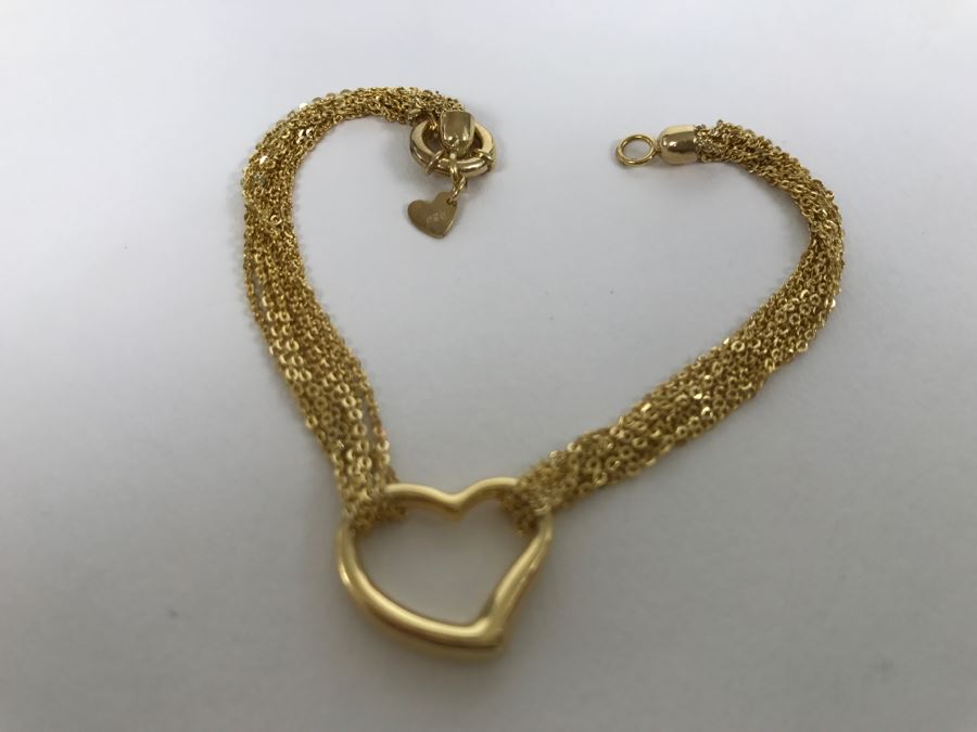 14K Gold Heart Motif Bracelet 3.9g [Photo 4]