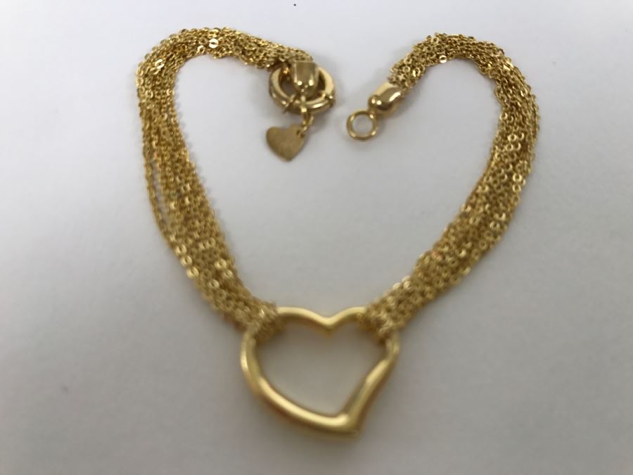 14K Gold Heart Motif Bracelet 3.9g [Photo 2]