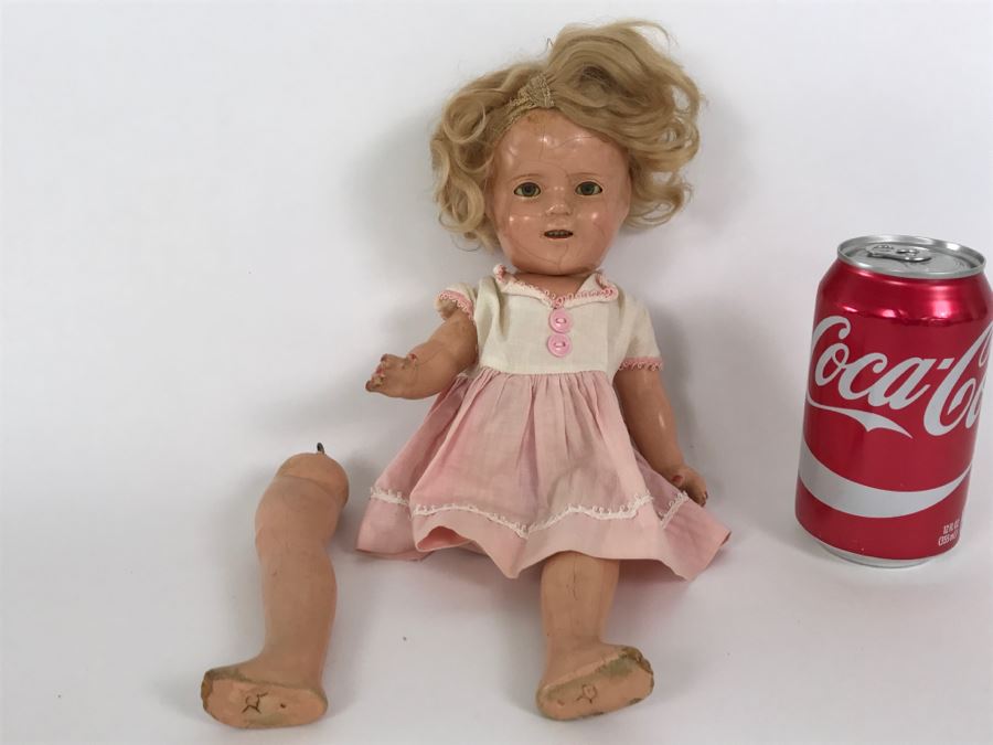 Vintage 1930's Shirley Temple Composition Doll - Leg Needs To Be Reattached