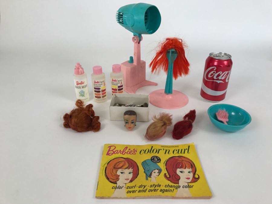Vintage Mattel Barbie's Color 'N Curl Playset With Original Instuction Book