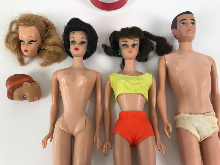 Vintage Ken Doll, Midge Doll, Barbie Doll With Extra Heads Mattel [Photo 2]