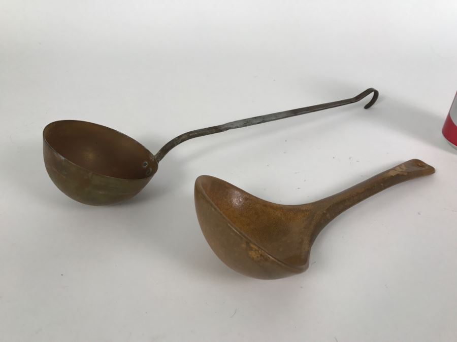 Pair Of Vintage Ladles: One Copper And One Ceramic