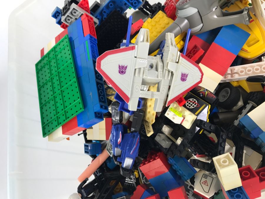 Plastic Bin Filled With Assorted LEGO Toys, Transformer And Other Toys [Photo 6]