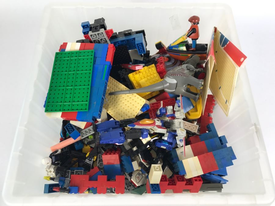 Plastic Bin Filled With Assorted LEGO Toys, Transformer And Other Toys [Photo 2]
