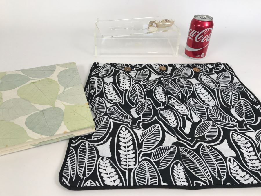 Craft Book, Lucite Tissue Box And Polynesian Stylized Bag