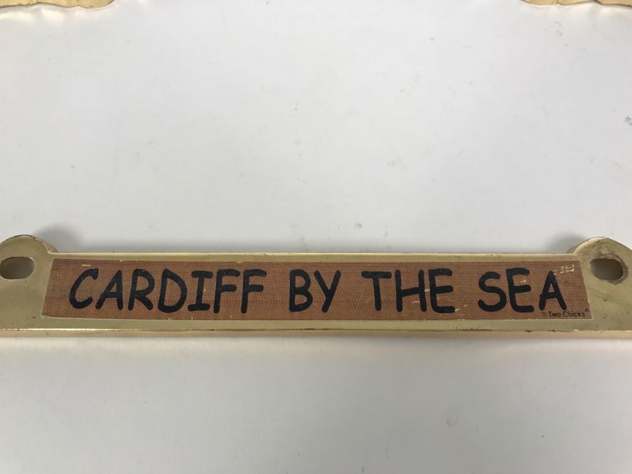 Pair Of Gold Tone Metal Cardiff By The Sea License Plate Holders [Photo 3]