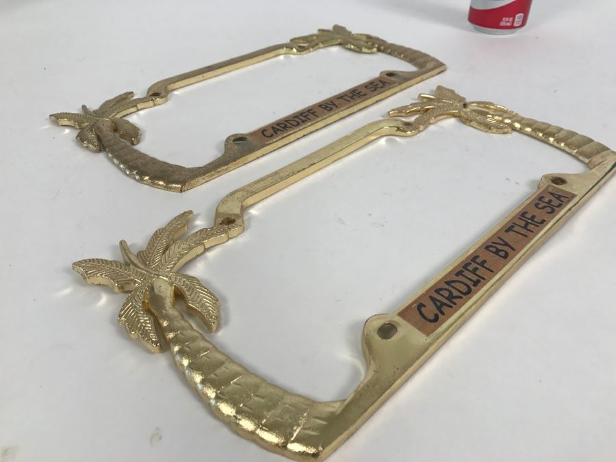 Pair Of Gold Tone Metal Cardiff By The Sea License Plate Holders [Photo 5]