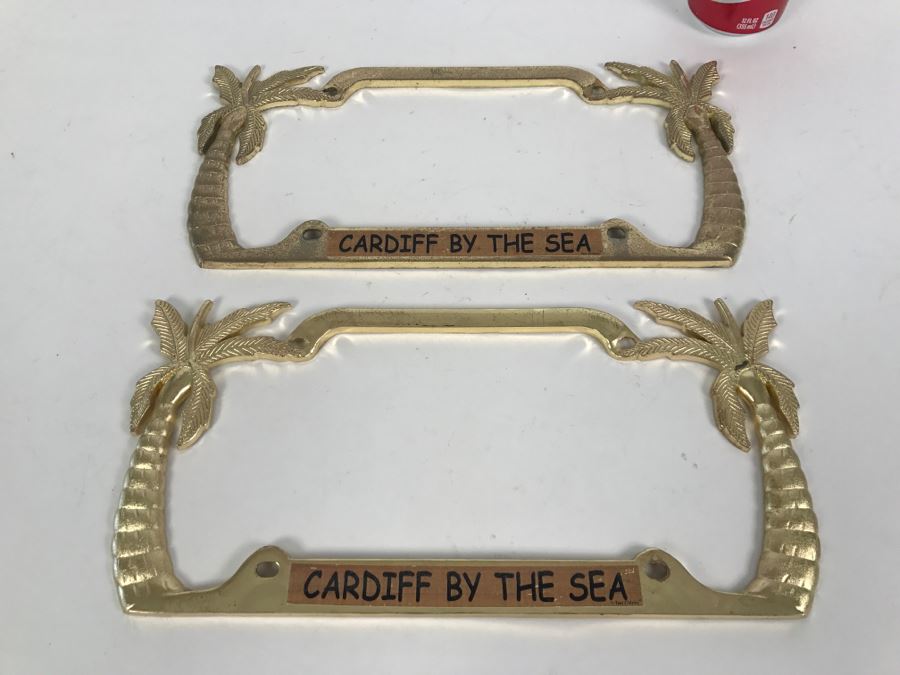 Pair Of Gold Tone Metal Cardiff By The Sea License Plate Holders [Photo 2]