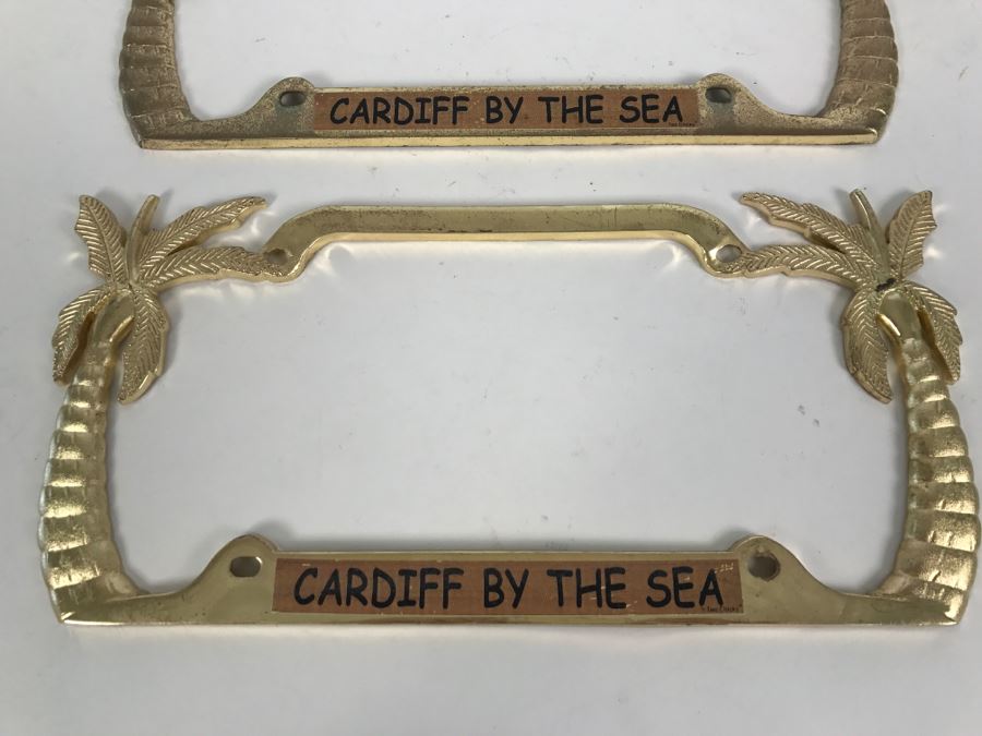 Pair Of Gold Tone Metal Cardiff By The Sea License Plate Holders [Photo 1]