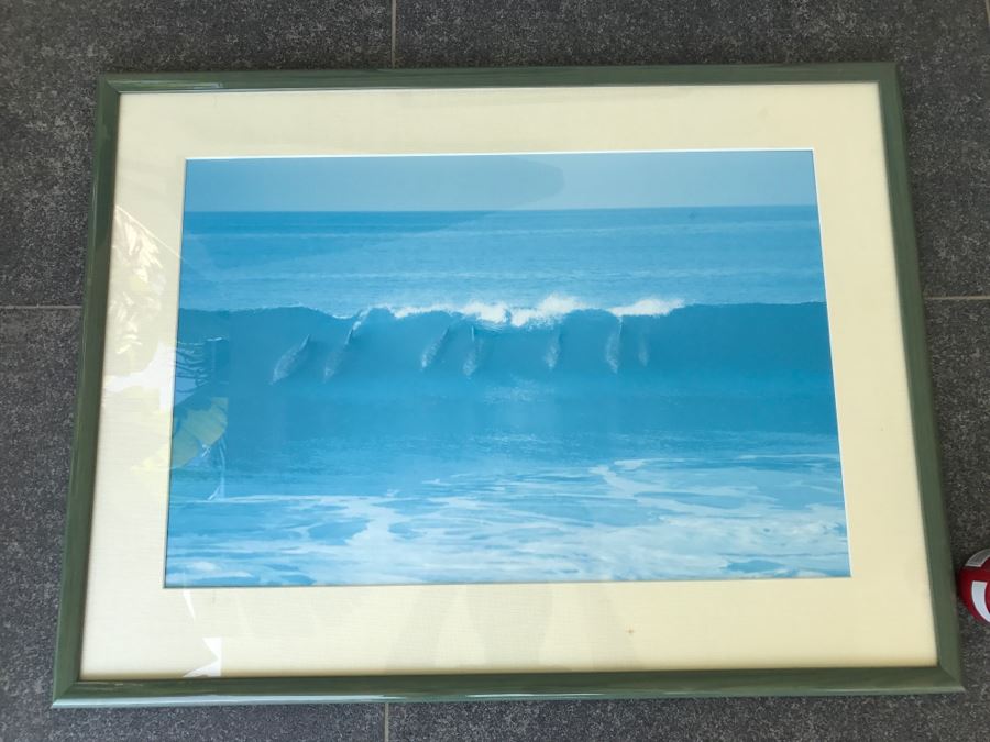 Framed Photograph Of Dolphins Riding A Wave [Photo 4]