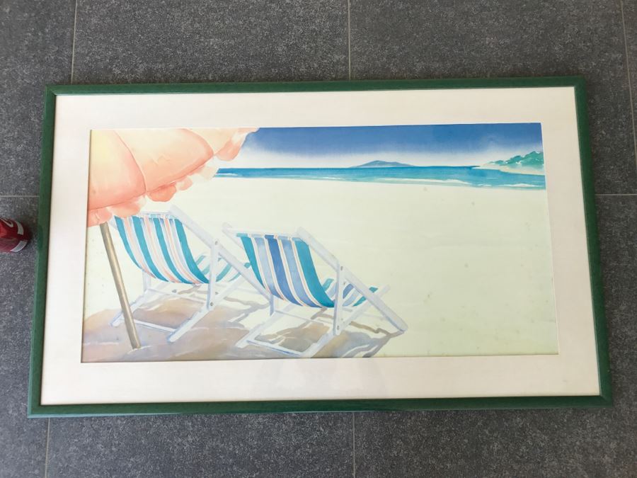 Framed Print Of Beach Chairs On Beach