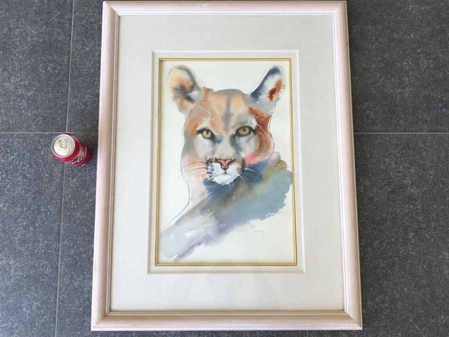 Original Watercolor Of Mountain Lion By Local Artist C Fleming [Photo 2]