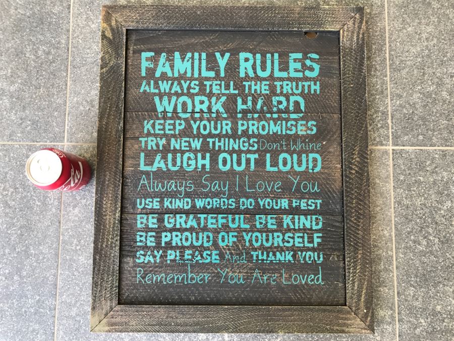 Painted Board With 'Family Rules'