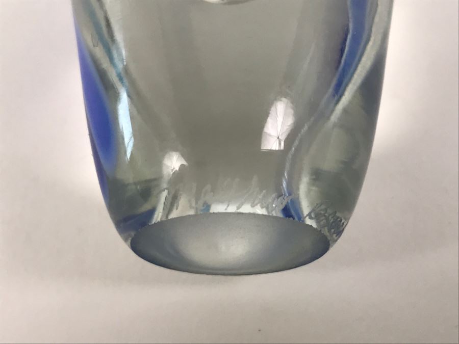 Signed Art Glass Perfume Bottle Double Blue Swirl [Photo 9]