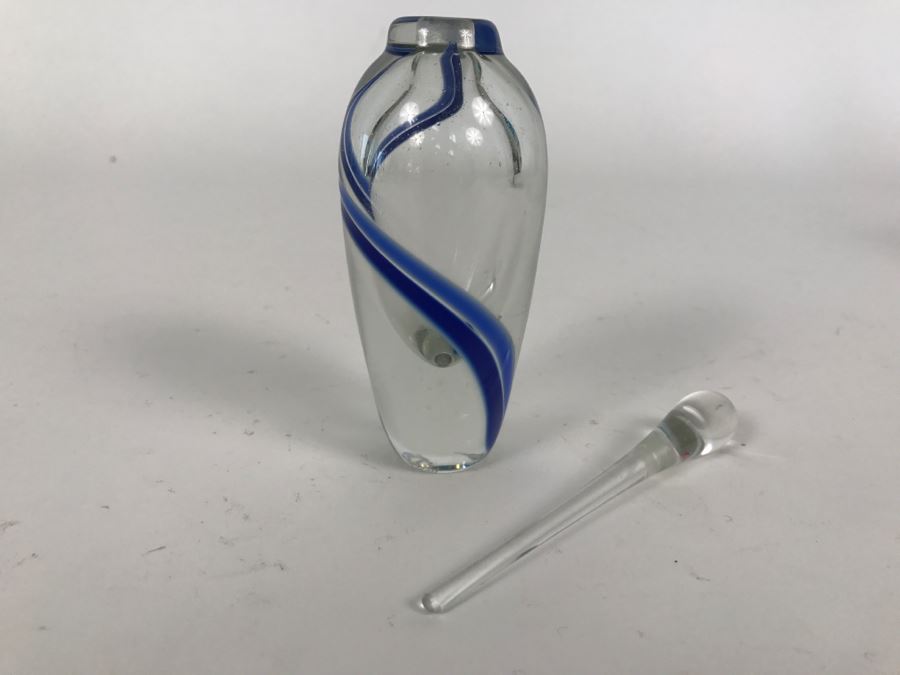 Signed Art Glass Perfume Bottle Double Blue Swirl [Photo 4]