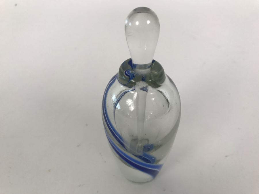 Signed Art Glass Perfume Bottle Double Blue Swirl [Photo 2]