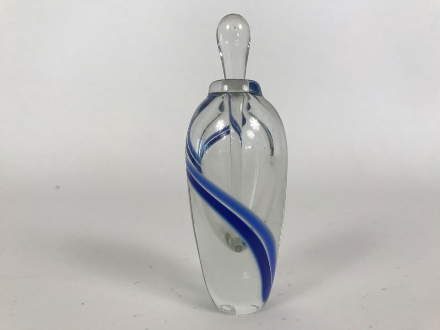 Signed Art Glass Perfume Bottle Double Blue Swirl [Photo 3]
