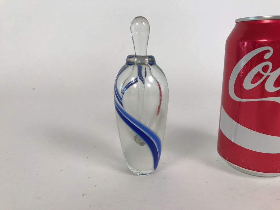 Signed Art Glass Perfume Bottle Double Blue Swirl