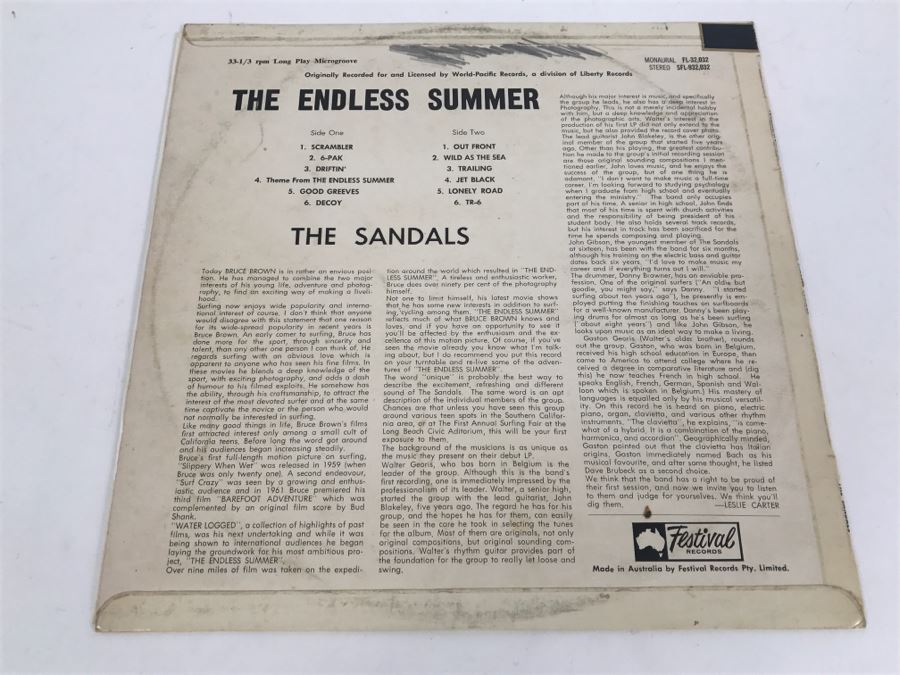 The Sandals - The Endless Summer - Vinyl Record Album - Festival Records SFL-932,032 [Photo 3]