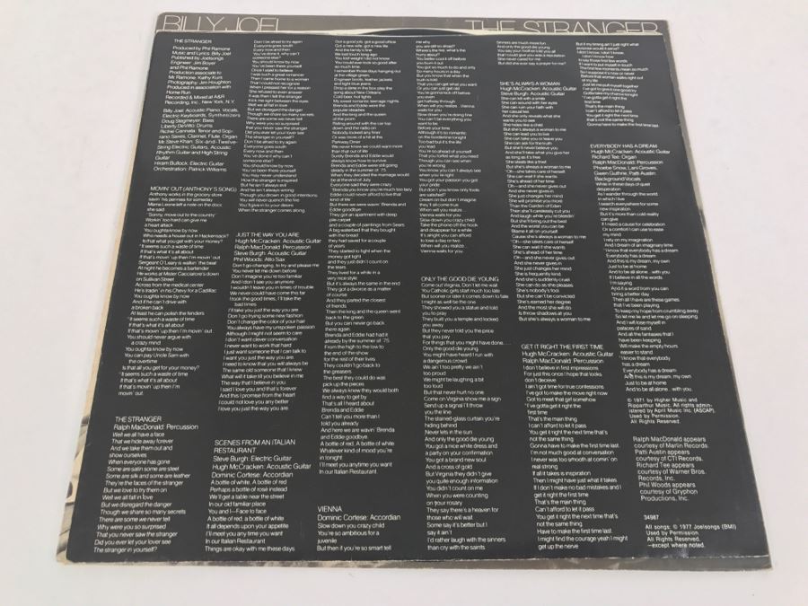 Billy Joel - The Stranger - Vinyl Record Album - Columbia JC 34987 [Photo 4]