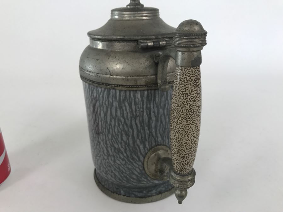 Antique Gray Graniteware Coffee Pot Gooseneck Spout Pewter [Photo 6]