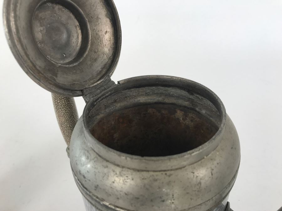 Antique Gray Graniteware Coffee Pot Gooseneck Spout Pewter