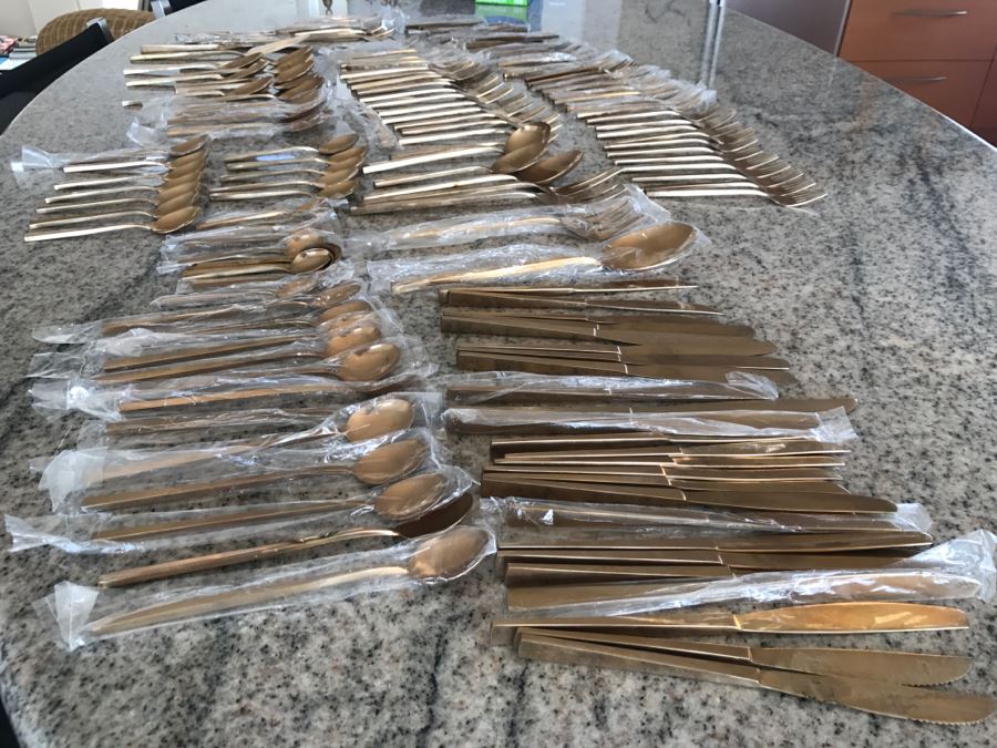 New Set Of Gold Tone Flatware ~140 Pieces [Photo 5]