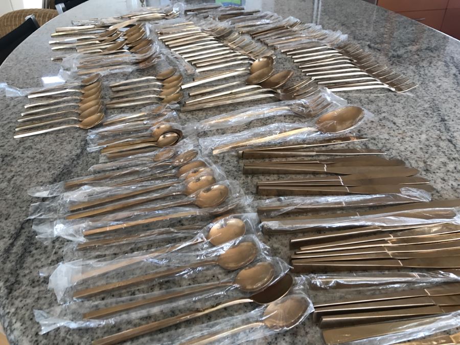 New Set Of Gold Tone Flatware ~140 Pieces [Photo 6]