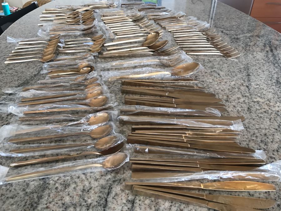New Set Of Gold Tone Flatware ~140 Pieces [Photo 7]