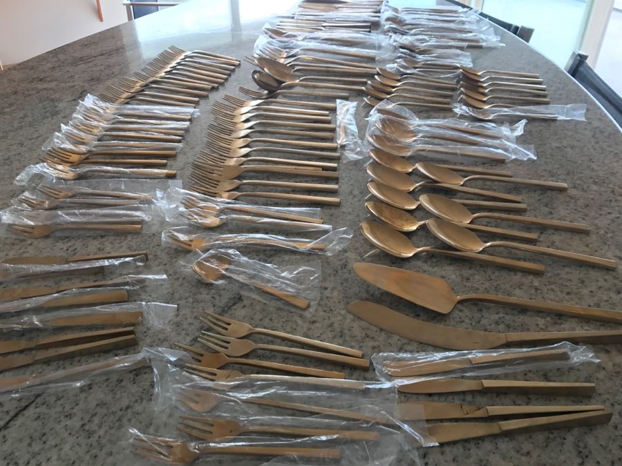 New Set Of Gold Tone Flatware ~140 Pieces [Photo 1]