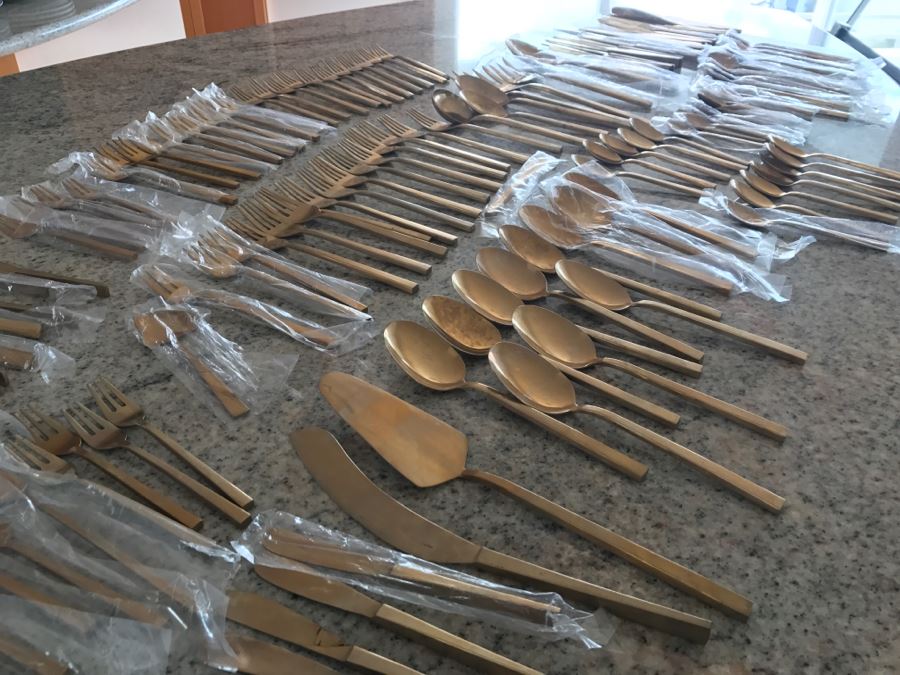 New Set Of Gold Tone Flatware ~140 Pieces [Photo 3]