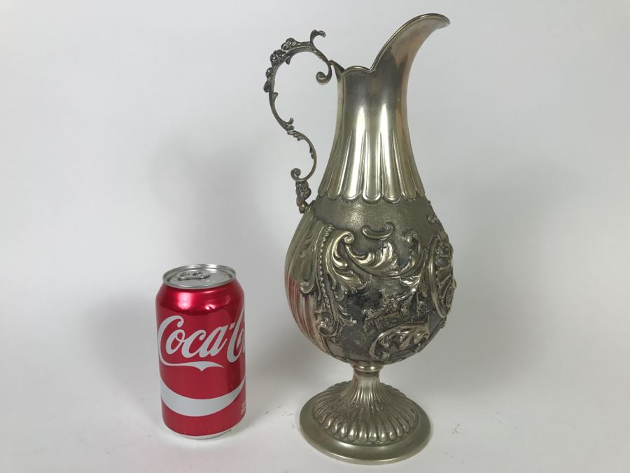 Stunning Antique 800 Silver Claret Jug Embossed With Acanthus Leaf Decoration 569g [Photo 1]