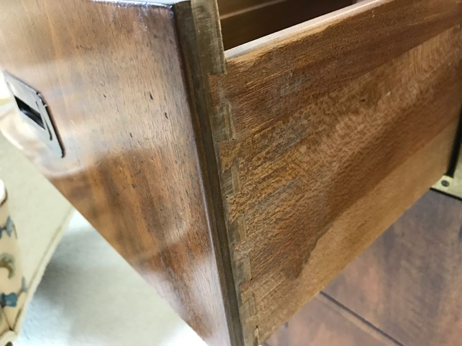 Henredon Fine Furniture Campaign Style Wooden Chest Of Drawers With Brass Pulls- 2 Pieces [Photo 9]