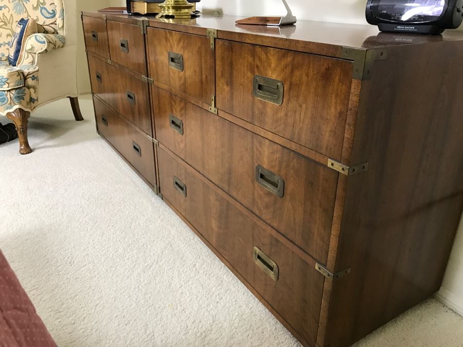 Henredon Fine Furniture Campaign Style Wooden Chest Of Drawers With