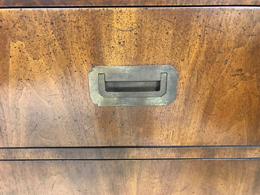 Henredon Fine Furniture Campaign Style Wooden Chest Of Drawers With Brass Pulls- 2 Pieces [Photo 6]
