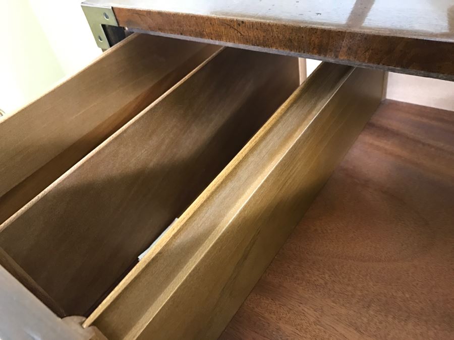 Henredon Fine Furniture Campaign Style Wooden Chest Of Drawers With Brass Pulls- 2 Pieces [Photo 8]