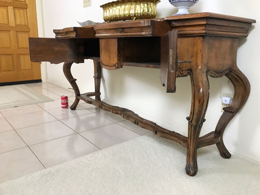 Stunning Reproduction Hallway Console Table All Wood With Storage [Photo 6]