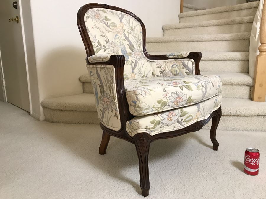 Nice Wooden Armchair With Floral And Bird Motif Upholstery [Photo 6]