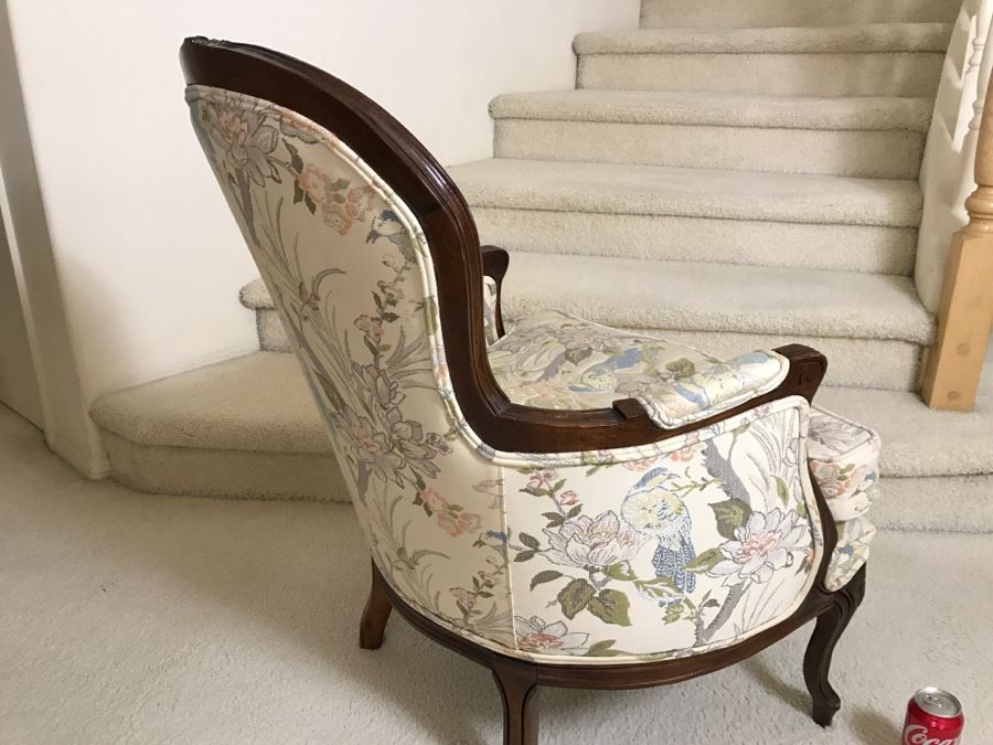 Nice Wooden Armchair With Floral And Bird Motif Upholstery [Photo 8]