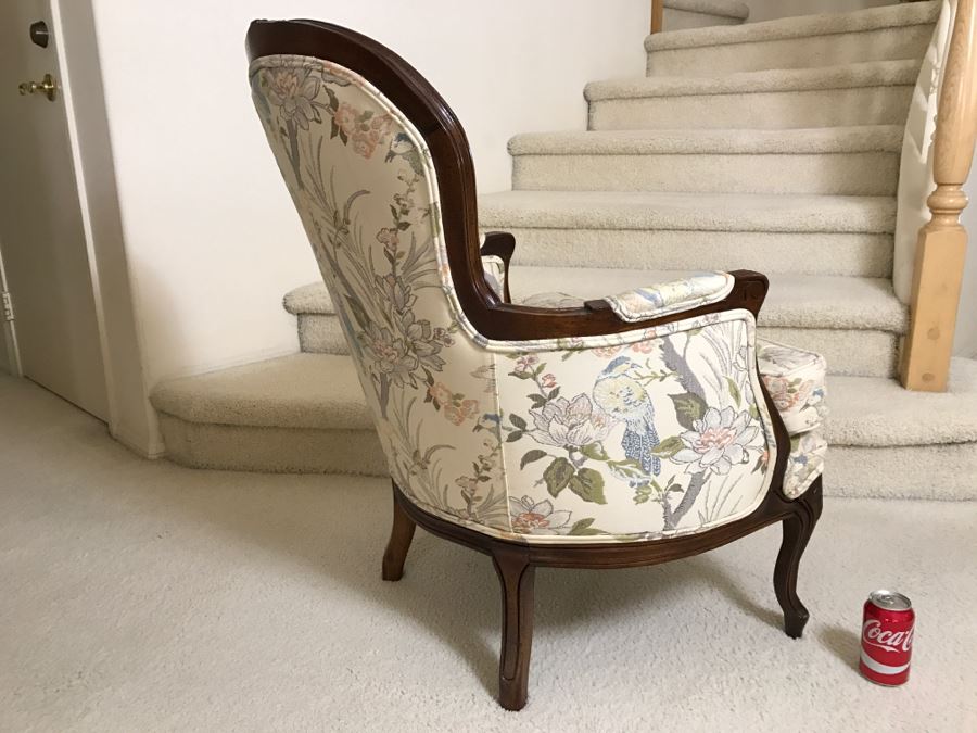 Nice Wooden Armchair With Floral And Bird Motif Upholstery [Photo 7]